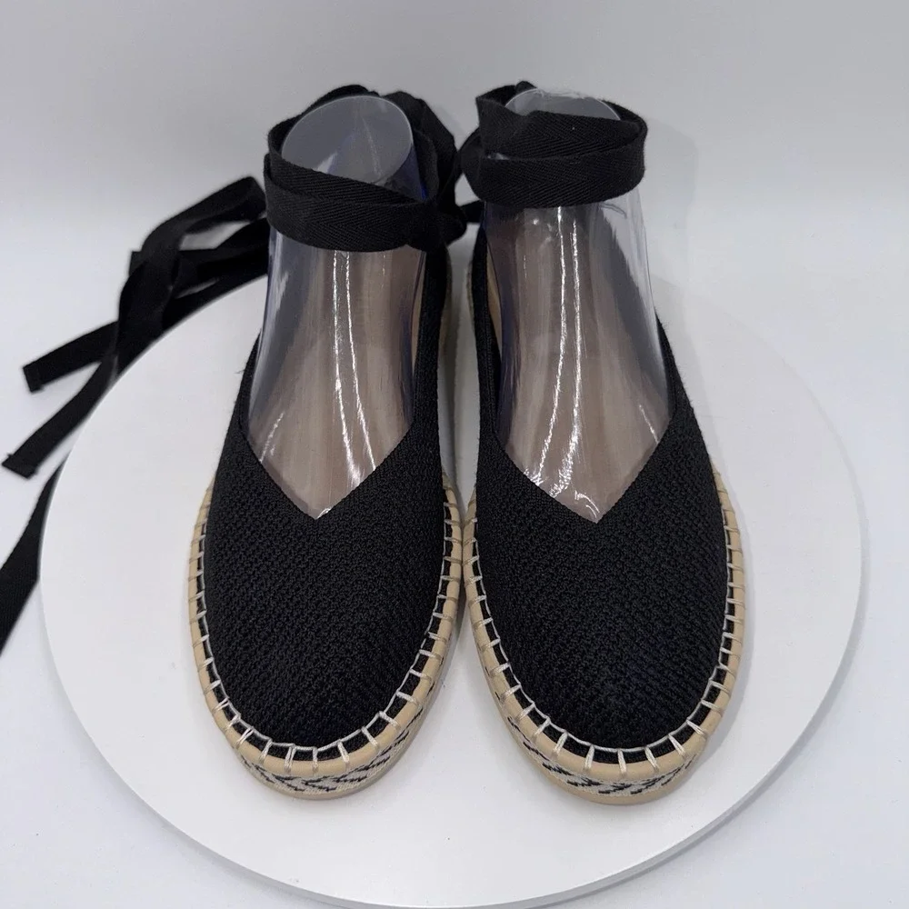 Rothy's The Espadrille Black Lace Up Shoes Size 9.5